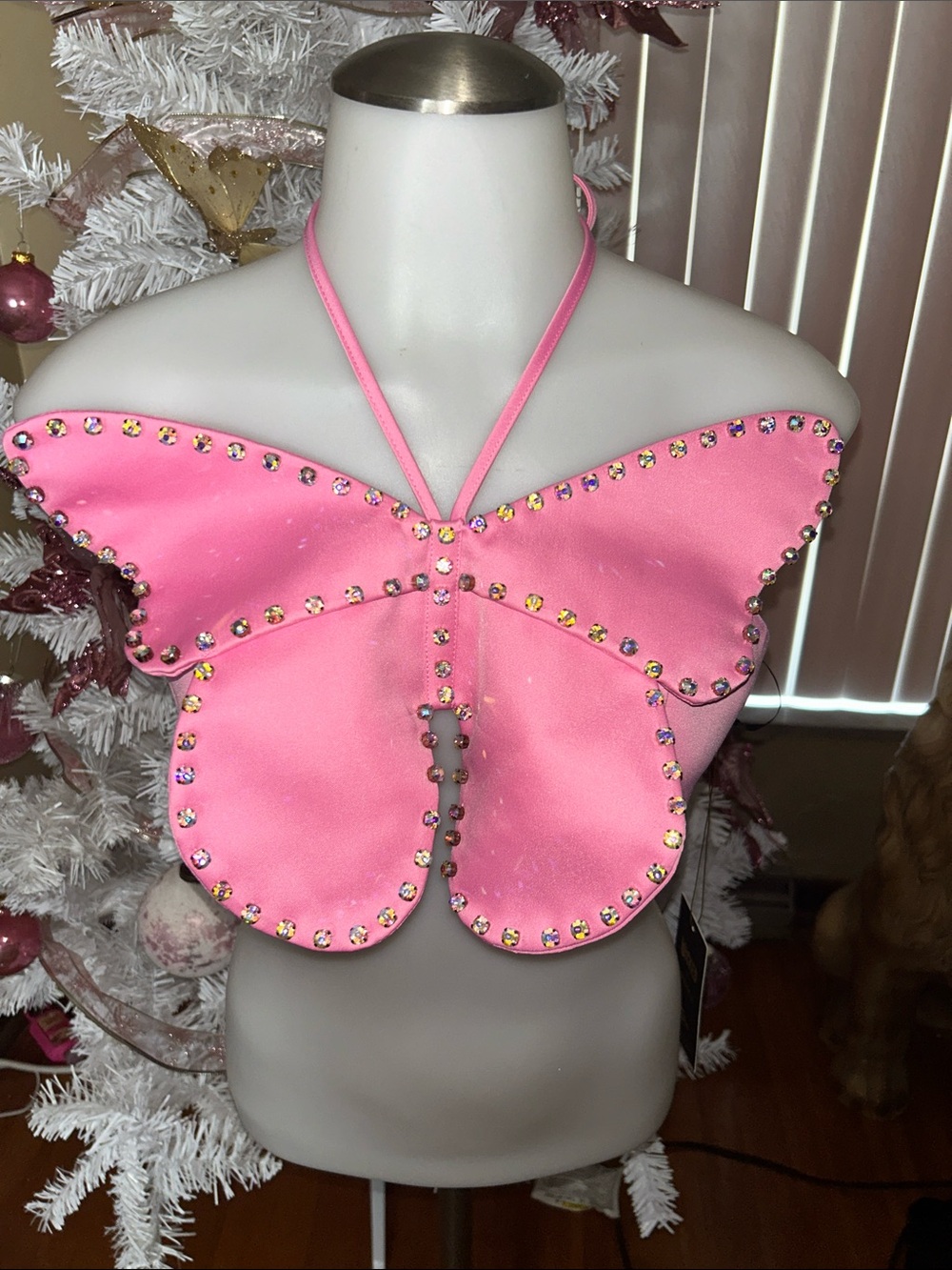 Forever 21 Pink Rhinestone Butterfly Halter Top